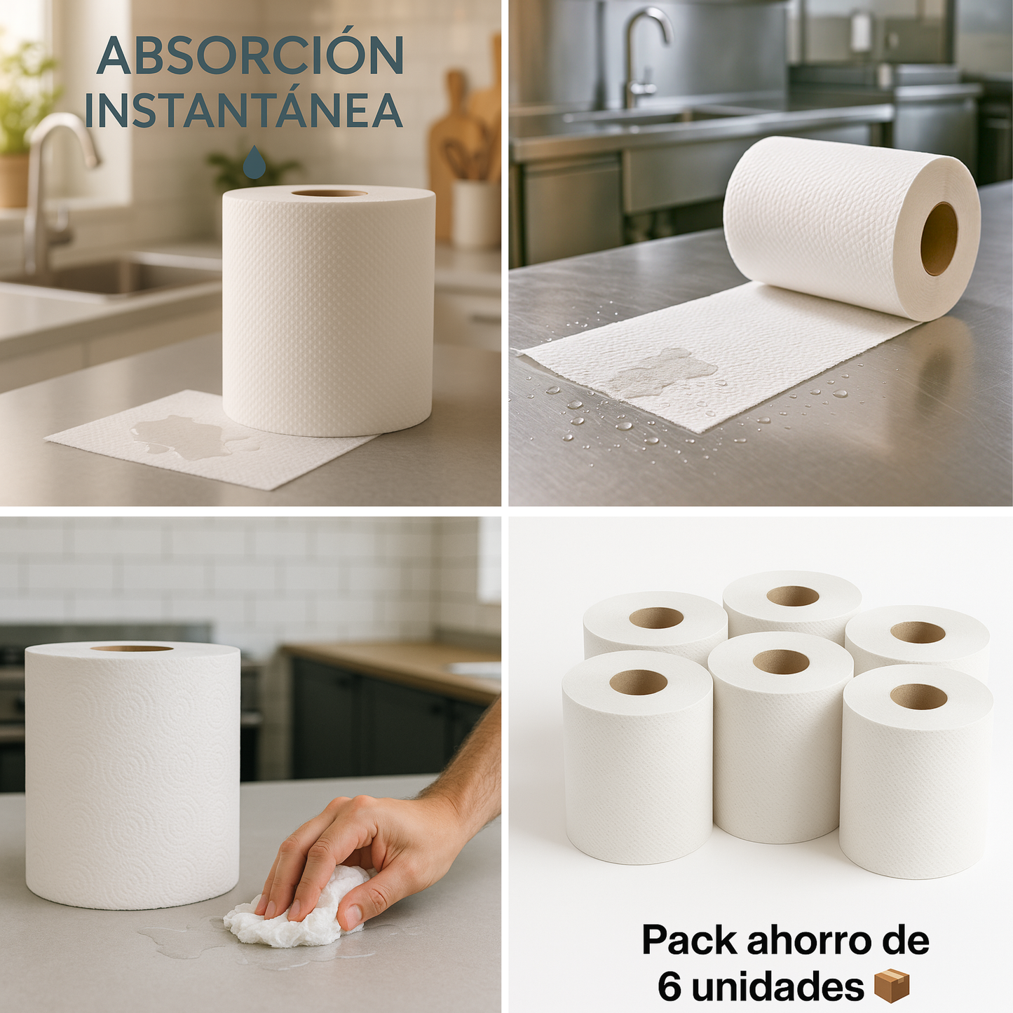 6 Rollos de Papel Industrial Bobina Papel Secamanos Toallas Desechables Secamanos Alta Absorción Bobina Industrial Grande Mecha Doble Capa Rollo Cocina Servilletas 90m 450 Servicios