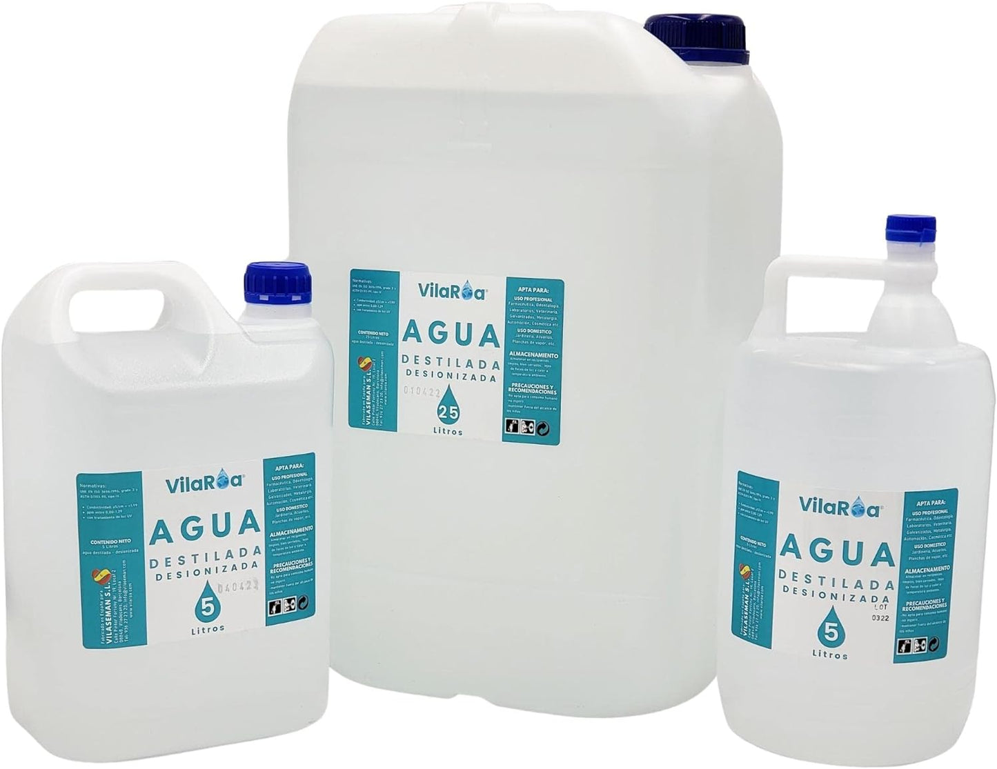 3 X Vilaroa Agua Destilada Desionizada, 5 litros, Apto para CPAP, Autoclaves y Múltiples Usos