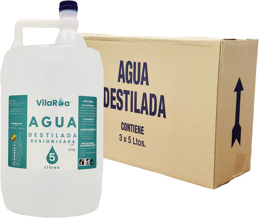 3 X Vilaroa Agua Destilada Desionizada, 5 litros, Apto para CPAP, Autoclaves y Múltiples Usos