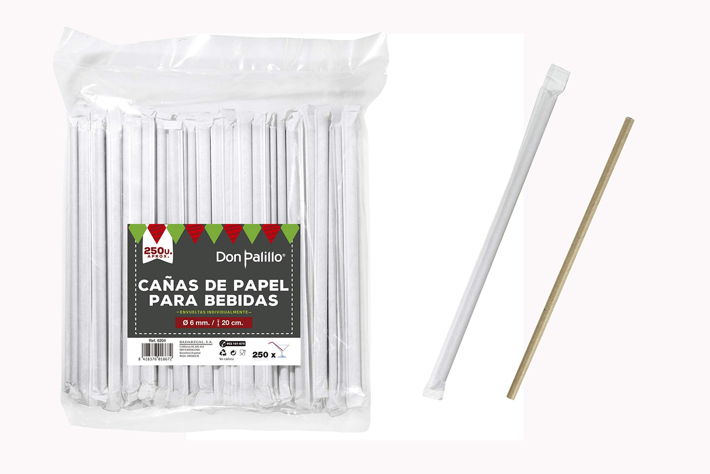 1000 pajitas de papel kraft individuales 200 x 6 mm – biodegradables