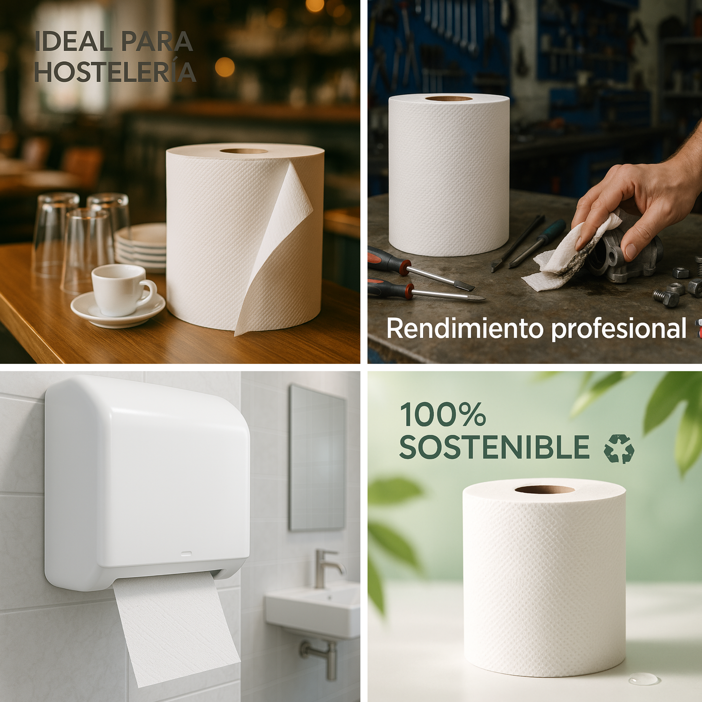 6 Rollos de Papel Industrial Bobina Papel Secamanos Toallas Desechables Secamanos Alta Absorción Bobina Industrial Grande Mecha Doble Capa Rollo Cocina Servilletas 90m 450 Servicios