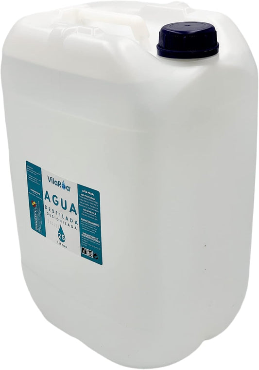 VILAROA Agua desionizada desmineralizada 25L - apta para autoclaves, CPAP, laboratorios, clínicas, planchas, humidificadores y baterías