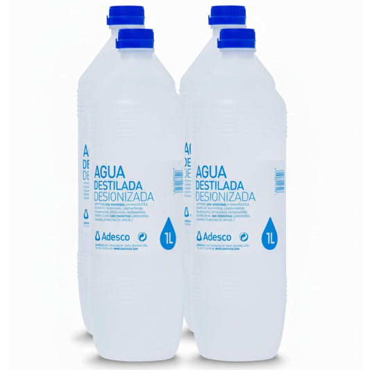 Adesco, Agua destilada 1L., agua desionizada, agua para plancha, maquinas, uso hospitalario, tatoo. (1L)