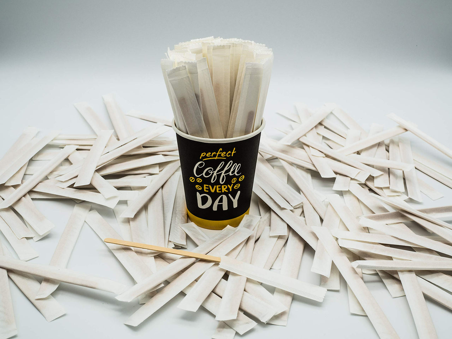 1000 agitadores de madera desechables de 11 cm – envueltos individualmente