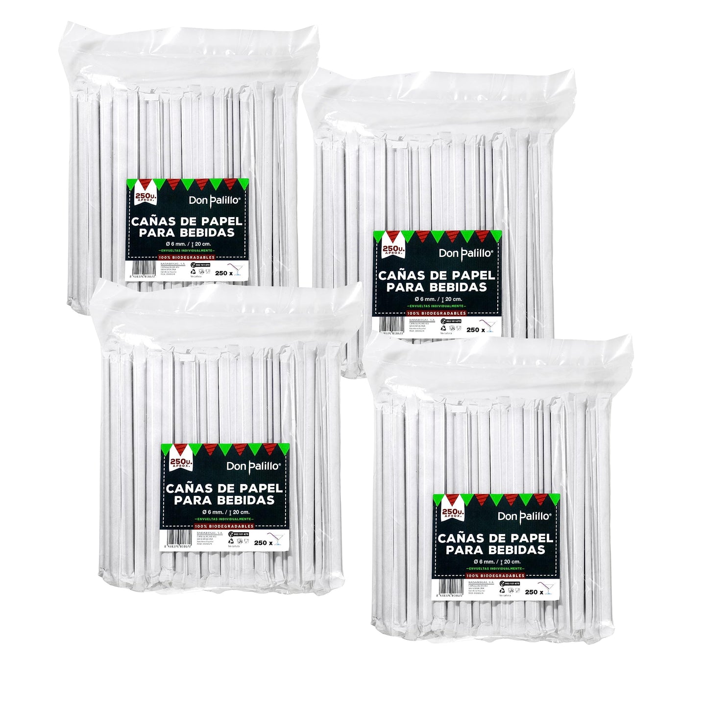 1000 pajitas de papel kraft individuales 200 x 6 mm – biodegradables