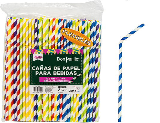 DON PALILLO – 1000 pajitas de papel con franjas de colores (23 cm) – 100 % biodegradables y compostables