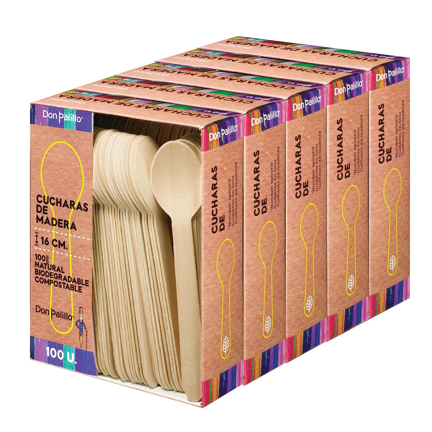 DON PALILLO – 100 cucharas de madera de 16 cm – 100 % naturales, ecológicas y biodegradables