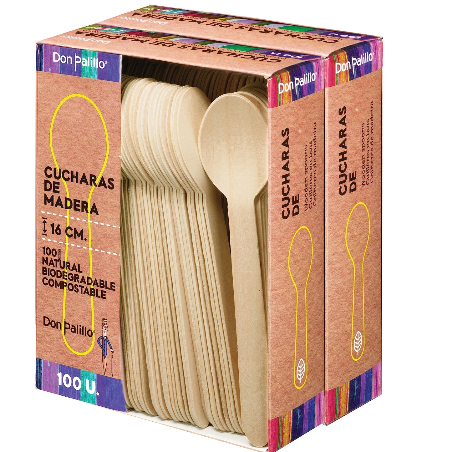 DON PALILLO – 100 cucharas de madera de 16 cm – 100 % naturales, ecológicas y biodegradables