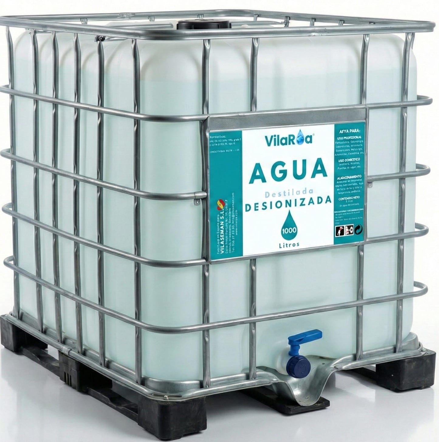 Agua Destilada Desionizada 1000 L en IBC GRG, Conductividad < 1,25 µS/cm, Uso Profesional para Laboratorio e Industria, Apta para baterías, Limpieza y experimentos de Alta pureza